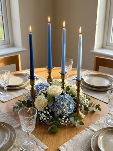 10" Classic Taper Candles, Blue Shades, 4-Pack, 7-8 Hours Long Burning, Unscented Tall Candlesticks - color: Blue Shades, size: 4PK