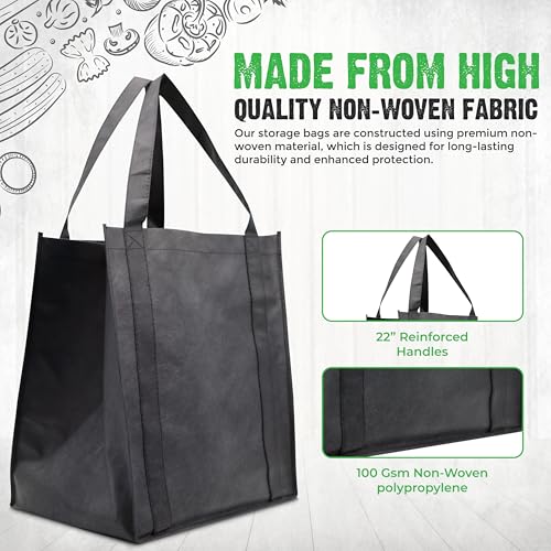 Novel Box 5Pack Non-Woven Reusable Reinforced Tote Bags 13x15x10in with Handle-Heavy Duty Foldable Bag for Groceries & Picnic - color: Black
