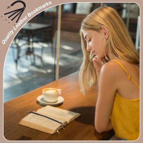 FINGERINSPIRE 2 Pcs Leather Bookmark 13.9x0.4 inch Cowhide Leather Bible Bookmarks with 4 Ribbon Book Mark with Alloy Cross Pendant Black Christian Leather Bookmark for Women Men Book Lovers - color: Cross Pendant