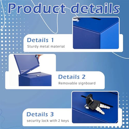 Metal Donation Box for Fundraising,Basic,Blue - color: Blue