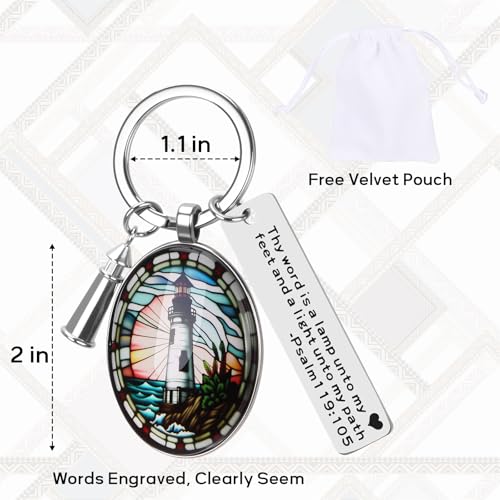3D Glass Lighthouse Keychain with Bible Verses,Christian Gifts for Women Faith - color: Psalm119:105