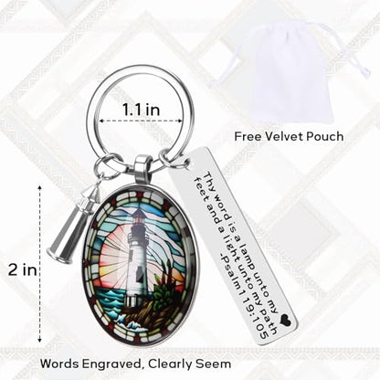3D Glass Lighthouse Keychain with Bible Verses,Christian Gifts for Women Faith - color: Psalm119:105