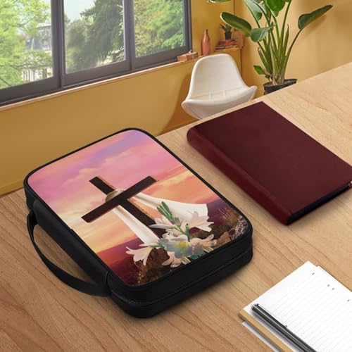 Gifts Polyester Bible Cover With Sturdy And Great Product And Pen Storage For Men And Women - color: Easter Lily Cross