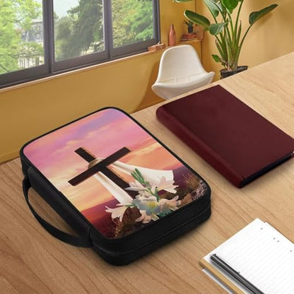 Gifts Polyester Bible Cover With Sturdy And Great Product And Pen Storage For Men And Women - color: Easter Lily Cross