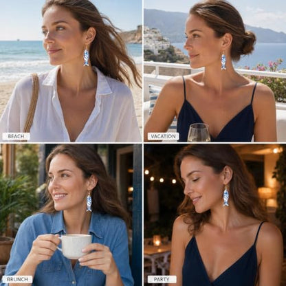 Fish Earrings For Women, Boho Colorful Acrylic Resin Tropical Sea Life Large Dangle Earring Hypoallergenic Summer Beach Vacation Statement Jewelry Gifts - color: Blue Little Fish