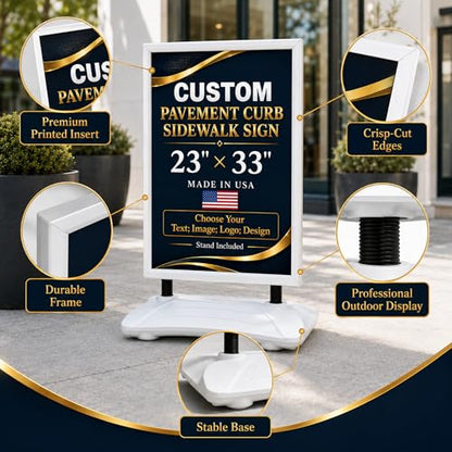 Custom Weighted Sidewalk Sign Display by BCB Print – 23x33 Outdoor Sign Holder with Custom Print | Heavy Duty Advertising Stand for Business, Storefront Use | Made in USA - color: Pavement Curb Sidewalk Sign