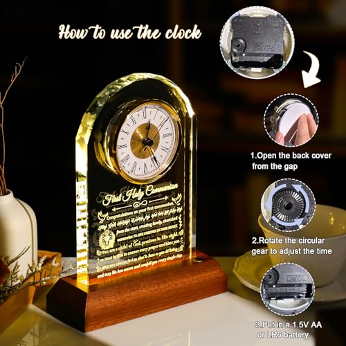 Arikyrist Glass Clock First Holy Communion Gifts for Girls Boys Catholic - color: Holy Communion