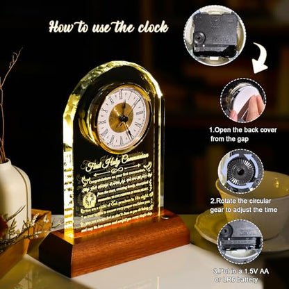 Arikyrist Glass Clock First Holy Communion Gifts for Girls Boys Catholic - color: Holy Communion