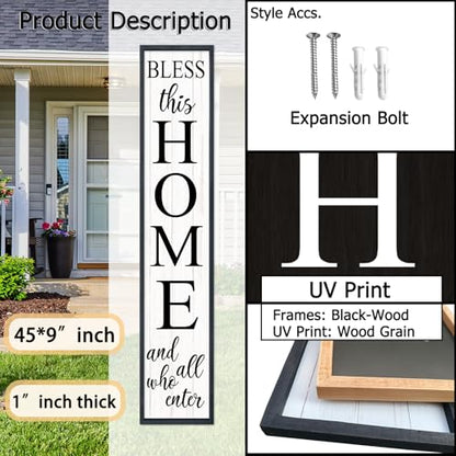 Welcome Sign for Front Door, Black, 45"X9" - color: Bless this Home And All Who Enter(Black White)
