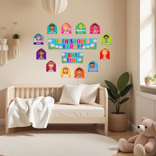 FaCraft When Should I Pray Sunday School Decorations for Classroom Religious Prayer Cutouts Posters Prayer Board Supplies Back to School Christian Bulletin Board Sets for Bible Church Wall Decor