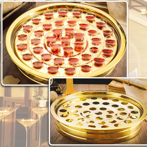 Jingmore Communion Ware 3 Holy Wine Serving Trays with 1 Cover, Gold - color: Gold