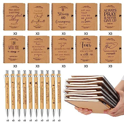 Kosiz 60 Pcs/30 Set Christian Gift Bulk Spiral Notebook and Pen, Brown - color: Brown