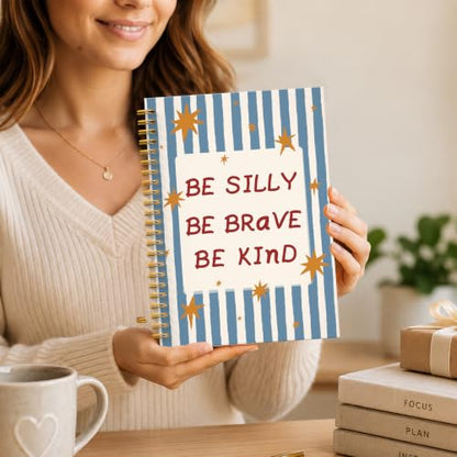 JMICTUB Positive Affirmations Blue Striped Spiral Notebook 5.5x8.3, Inspirational Be Silly Be Brave Hardcover Lined Journal - color: Spiral notebook-14