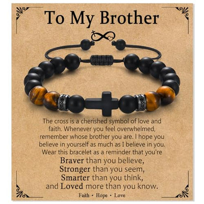 Cross Bracelet Gifts for Men Boys, Cross Beads Bracelet Christian Christmas Easter Basket Stuffers Baptism Jewelry Gifts for Man Him Son Grandson Nephew Brother Godfather Godson - style: Brother
