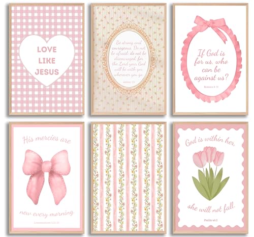 6Pcs Pink Bible Verses Wall Art Christian Floral Pictures 12x16in Unframed - color: Pink Poster, size: 16L"X12W"
