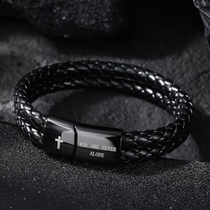 Christian Bracelet for Men, Bible Verse Leather Cross Gift for Men - color: A-To My Husband