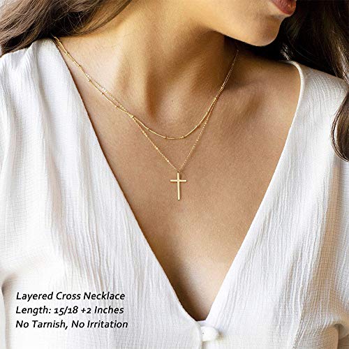 M MOOHAM Cross Necklace for Women Girls, Dainty 14K Gold Plated Cross Pendant Necklace Sideways Cross Choker Layered Necklaces for Women Girls - color: Layered Cross