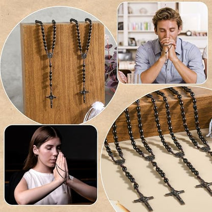60 Set Wooden Rosary Beads Bulk Wood Rosaries Catholic Beads for Men Women Jesus Holy Crucifix Cross Rosary with Organza First Communion Baptism Favors Religious Christians Church Presen (Dark brown) - color: Dark brown