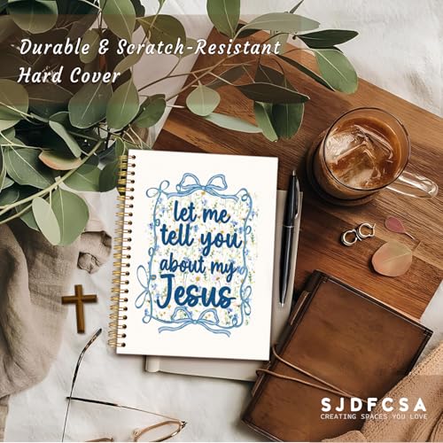Coquette Blue Bow Christian Notebook Journal, Preppy Bible Verse Scripture Journal for Women, Girly Office Supplies, Let Me Tell You About My Jesus Religious Spiral Notebook 5.5x8.3 Inch - color: Let Me Tell You About My Jesus-Bow Blue