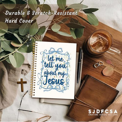 Coquette Blue Bow Christian Notebook Journal, Preppy Bible Verse Scripture Journal for Women, Girly Office Supplies, Let Me Tell You About My Jesus Religious Spiral Notebook 5.5x8.3 Inch - color: Let Me Tell You About My Jesus-Bow Blue