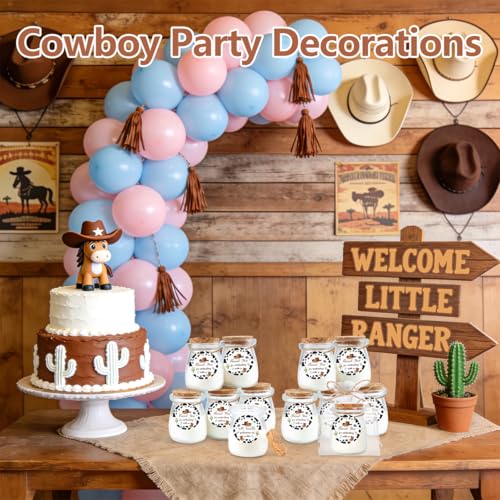 24Pcs Baby Shower Candle Cowboy Party Favors Lavender Scented Glass Jars Wax Candle Bulk with Thank You Cards Organza Bags for Guests Boy Girl Birthday Gender Reveal Gift Souvenirs (Cowboy, 24) - style: Cowboy