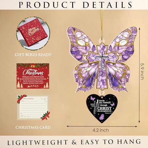 Butterfly Gifts for Women, Christian Cross Christmas Ornament, Religious Christmas Ornaments Christian Gifts for Women Religious Gifts for Mom Wife Sister Friends Coworker (Christian Butterfly Purple) - color: Christian Butterfly Purple