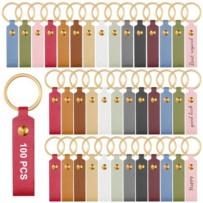120 PCS PU Leather Keychain Blanks Bulk with Key Rings, Leather Key Fob Kit - color: 100 pcs
