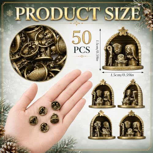 Civaner 50 Pcs Mini Brass Color Nativity Scene Figurines, Tiny Jesus Family - style: Jesus Family