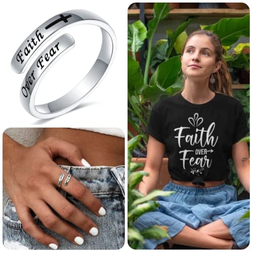 STROLLGIRL 925 Sterling Silver Faith over Fear Ring Faith Religious Jewelry Quote Ring Friend Daughter Gifts