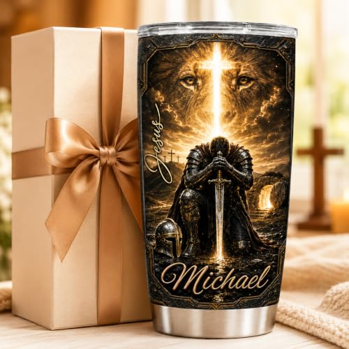 Personalized Christian Gifts For Men - Man Of Faith Warrior Christ A Child Of God Tumbler V6 - Religious Faith Bible For Dad, Husband, Grandpa on Fathers Day, Christmas, Birthday - color: CH-VAR-06