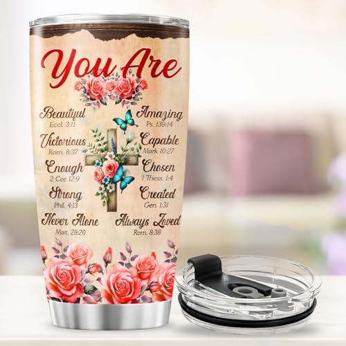 Christian Gifts for Women with Bible Verse Design, 20oz Insulated Stainless Steel Tumbler for Mom Sister Friend, Spiritual Faith Inspirational Travel Mug for Birthday - color: Christian Women