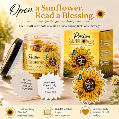 Positive Sunflower Jar with 30 Bible Verse Cards, Christian Gifts for Women - color: Sunflower