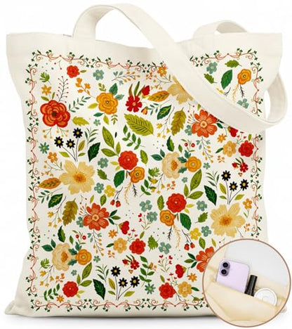 Canvas Tote Bag for Women with Zipper Cute - color: Color Flower