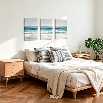 WENGTIAO 3Pcs Abstract Blue Beach Ocean Canvas Wall Art Paintings 16"x24" - color: Abstract Blue Ocean, size: 16"x24"x3Pcs