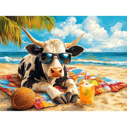Diamond Art Kits for Adults, Beach Cow Diamond Painting Kit, 12x16 Inch - color: CYDP1P15