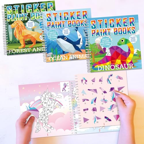 4 Pcs Paint by Sticker Books Sticker by Number Books Activity Book Puzzle Book Craft Art Gift with Dinosaur Unicorn Ocean Animal 32 Pictures - style: Animal