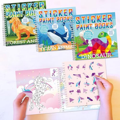 4 Pcs Paint by Sticker Books Sticker by Number Books Activity Book Puzzle Book Craft Art Gift with Dinosaur Unicorn Ocean Animal 32 Pictures - style: Animal