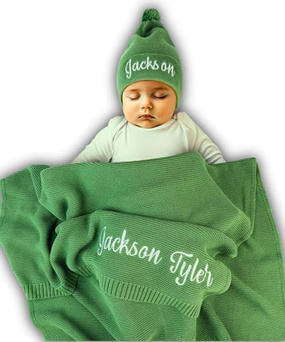 Personalized Baby Blanket Gift Box, 100% GOTS Organic Certified, Customized Swaddle Blanket with Name, Receiving Blankets for Boys and Girls, Embroidered Gifts for Newborns, Kids and Baby Showers