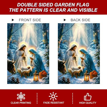 IVN Merry Christmas Nativity Scene Garden Flag 12x18 Inch Double Sided - color: Forest Nativity Scene