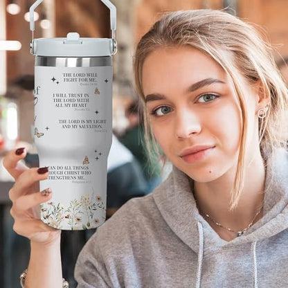 Christian 30 Oz Tumbler Inspiration Christian Gift for Women, Bible Verse Religious Coffee Cup, Religious Gifts For Mom Sister Grandma, Stainless Steel Tumbler With Handle & Straw - color: Christian Tumbler-2