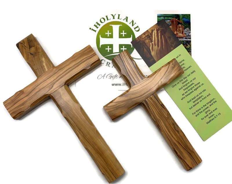 iHoly Land Crafts Olive Wood Wall Cross, Handmade in Bethlehem, 8x5in - size: 8"L x 5"W