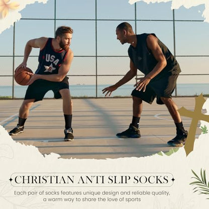 Glitopper Cross Grip Soccer Socks Anti Slip Christian Socks with Bible Verse Religious Grip Sports - color: Black, style: Joshua 1:9