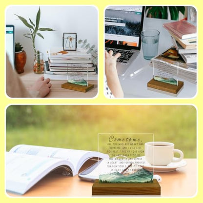 Come to Me All You Who are Weary and Burdened, Matthew 11:28-30 Sign, Bible Verse Sign, Scripture Plaque, Housewarming, Christian Plaque, Acrylic Desk Decor Sign with Wood Stand - FSA054 - style: Matthew 11:28-30