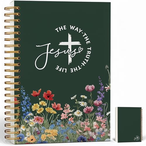 Christian Notebook Journal - Jesus The Way The Truth The Life Christian Gifts for Women, Inspirational Bible Journal Notebooks for Note Taking, Bible Study, Prayer & Church Notes, A5 Spiral Notebook (Jesus-Green) - color: Jesus-Green