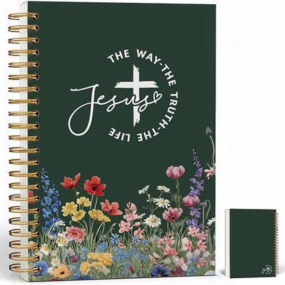 Christian Notebook Journal - Jesus The Way The Truth The Life Christian Gifts for Women, Inspirational Bible Journal Notebooks for Note Taking, Bible Study, Prayer & Church Notes, A5 Spiral Notebook (Jesus-Green) - color: Jesus-Green