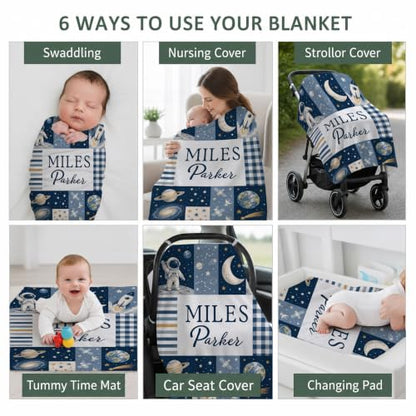Personalized Space Baby Blanket, Custom Galaxy Baby Blanket - color: Blue #13