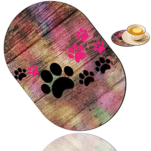 Rustic Rainbow Woodgrain Dog Paw Mouse Pad and Coaster Combination, Washable Fabric Mouse Pad for Office Laptop, Non-Slip Rubber Base Mouse Pads for Wireless Mouse, Computer Mouse Pads for Desk - color: Rustic Rainbow Woodgrain Dog Paw