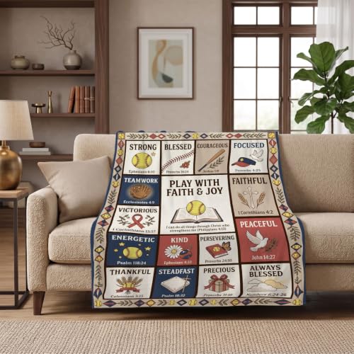 Christian Softball Throw Blanket - Gift for Teen Girls, Athletes, Coaches - color: Tk039, size: 80"x60"