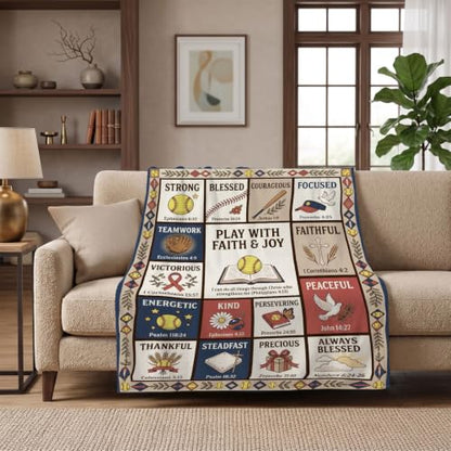 Christian Softball Throw Blanket - Gift for Teen Girls, Athletes, Coaches - color: Tk039, size: 80"x60"