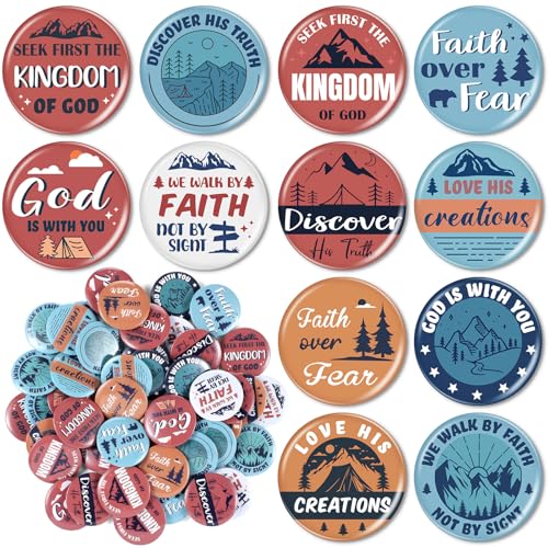 Giegxin 48 Pcs Christian Pins Bulk Mini Faith Adventure Buttons Religious Jesus Bible Buttons Inspirational Rewards Book Lover Gifts for Backpacks Birthday Vbs Party Favor